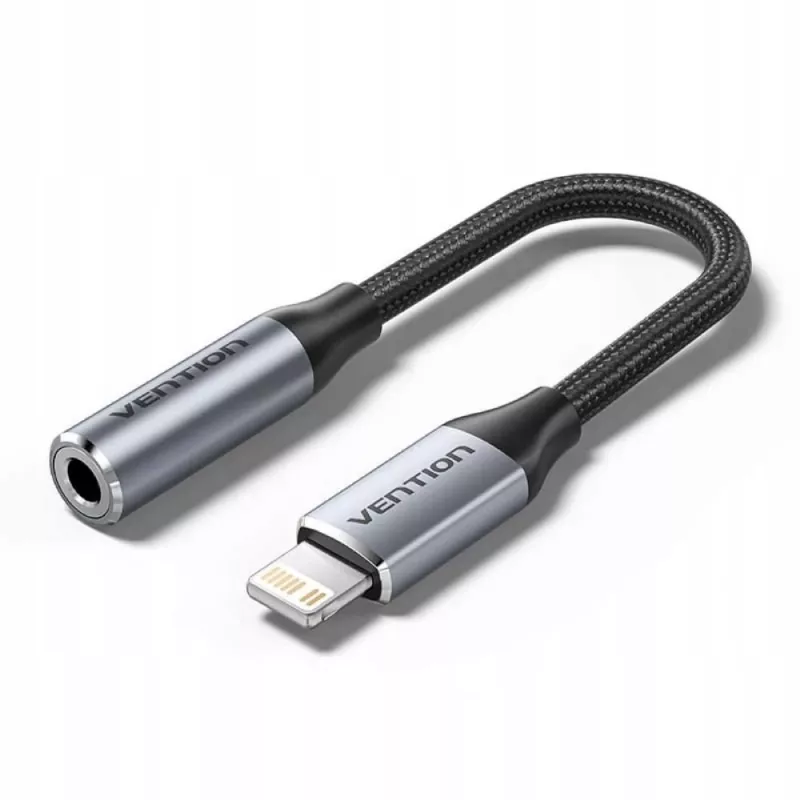 Adaptador de audio Vention Lightning a 3,5 mm BMBHA, adaptador con cable Lightning a 3,5 mm de 0,1 m, gris