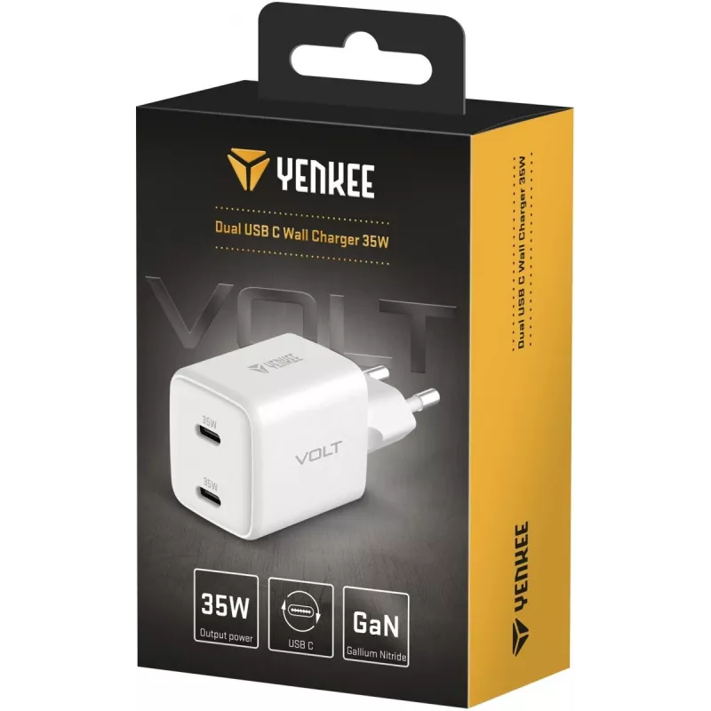 Cargador de pared USB-C YENKEE G35D 2x18W Power Delivery 3.0 3A
