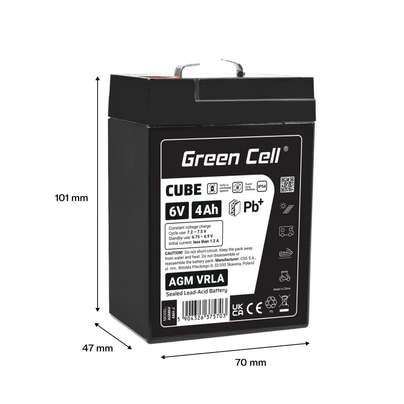 Batería AGM VRLA 6V 4Ah IP54
