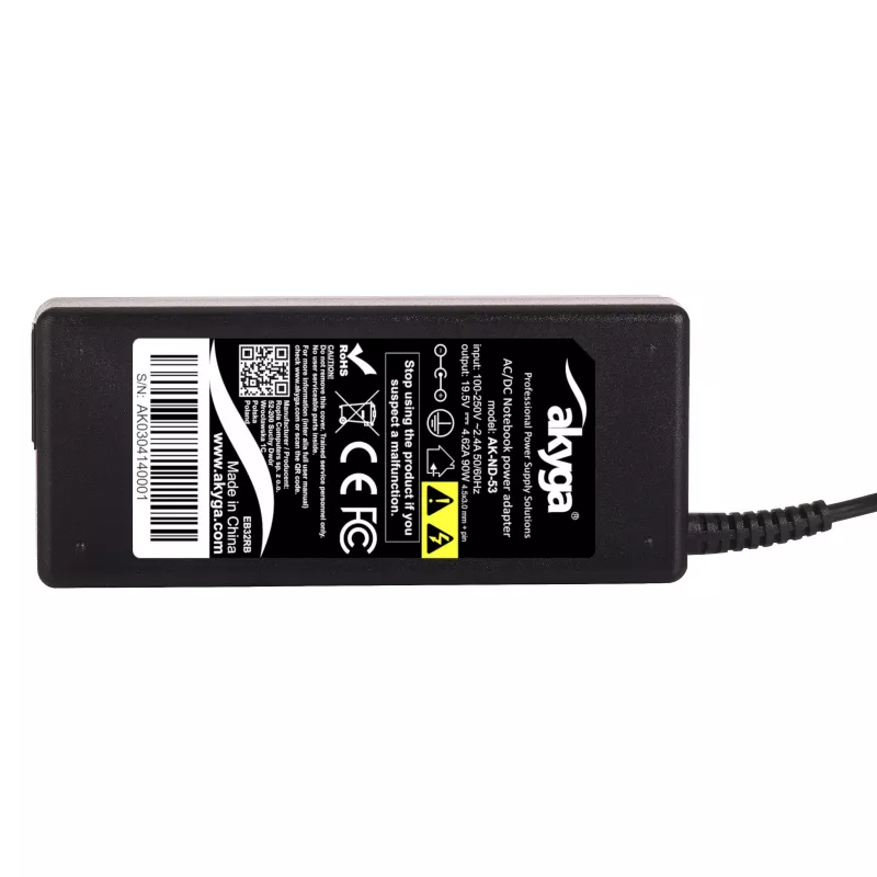 Fuente de alimentación para portátil Akyga AK-ND-53 19,5 V / 4,62 A, 90 W, conector 4,5 x 3,0 mm con pin, para Dell