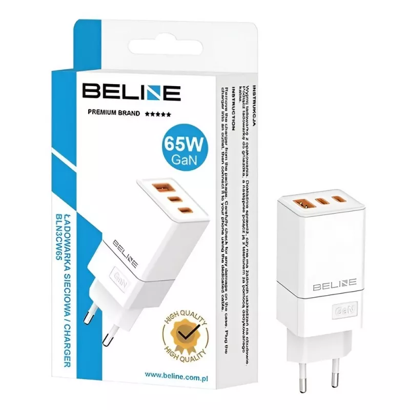 Beline ad. Siec. 2x USB-C 1x USB 65W blanco/blanco (solo cabezal) PD 3.0 QC