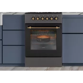 Cocina de gas/eléctrica MPM MPM-56-KRM-13, 4 zonas de cocción, horno eléctrico 58 L, mandos giratorios mecánicos, negra