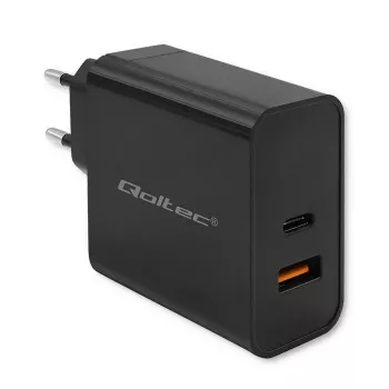 Qoltec 52381 Cargador Super Quick PD | 1xUSB-C | 1xUSB | 90W | 5-20V | 2,4-4,35A | negro