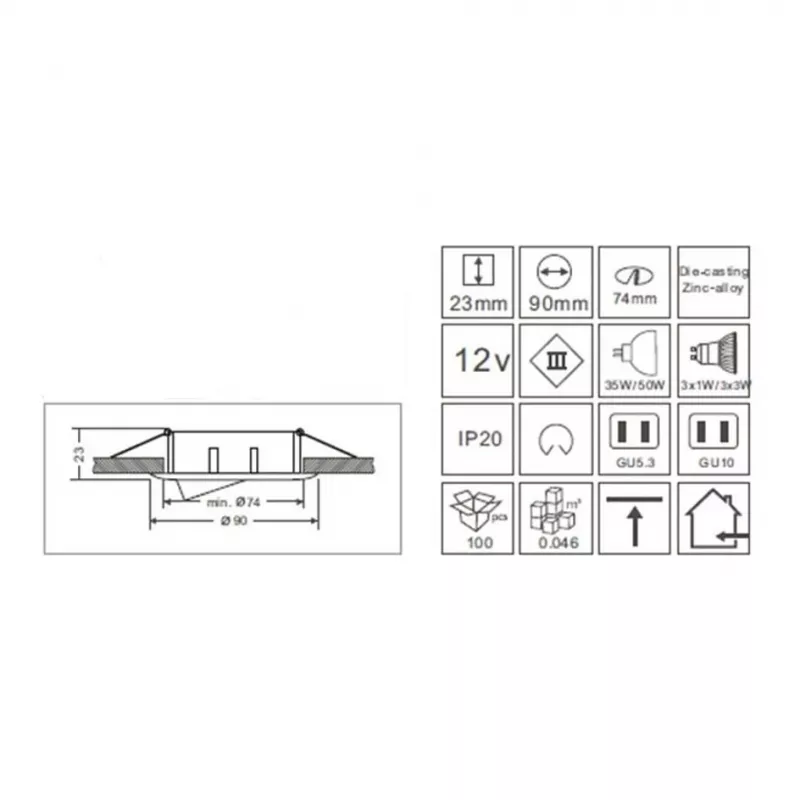 Synergy 21 LED Retrofit GU10 / GX5,3 kit empotrable en techo D04-blanco