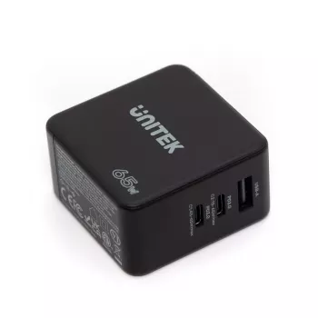 Unitek P1117B Cargador universal móvil USB-C PD 65W, 2x USB‑C PD + 1x USB‑A, Negro