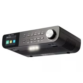 Radio de cocina portátil FM/DAB+ BLOW RK1 — compacta negra, funciona con pilas o red eléctrica