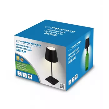 Lámpara de escritorio LED Esperanza ELD119K negra — 3W, 4000K, 200 lm, USB-C, batería 2400 mAh, 400 mm de altura