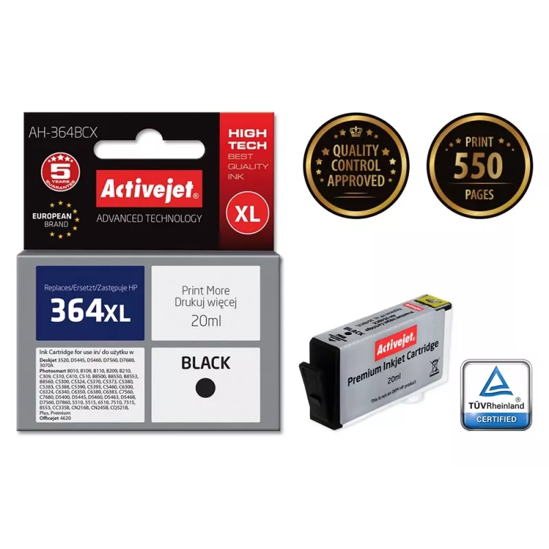 Activejet AH-364BCX Cartucho de tinta (sustituto de HP 364XL CN684EE; Premium; 20 ml; negro)