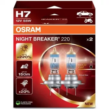 Lámpara de faro halógena Osram H7 NIGHT BREAKER 220 — pack doble (modelo 64210NB220-2HB)