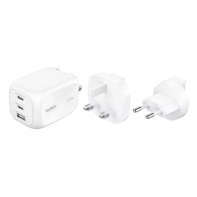 Cargador de pared Belkin BOOSTCHARGE 100W 2C1A WCH016HQWH con enchufe intercambiable