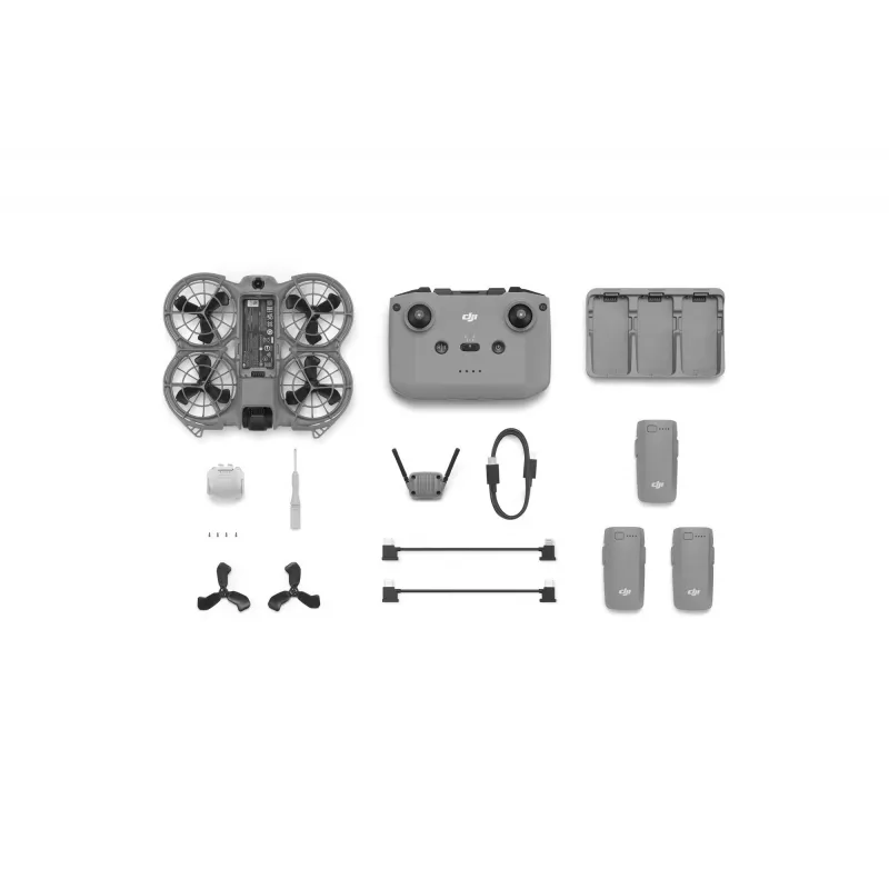 Dron cuadricóptero DJI Neo 2 Fly More Combo — 4 rotores, cámara de 12 MP, vídeo 2688×1512, batería de 1606 mAh, 49 GB de almacenamiento interno, Negro/Gris