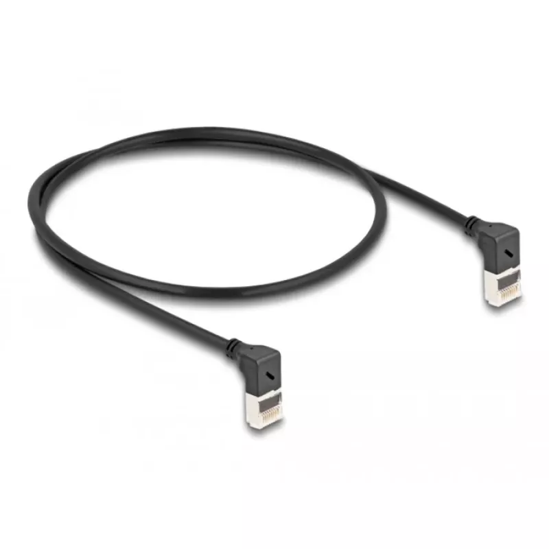 Cable de red DeLOCK RJ45 Cat.6A S/FTP delgado 90° hacia arriba 0,5 m Negro