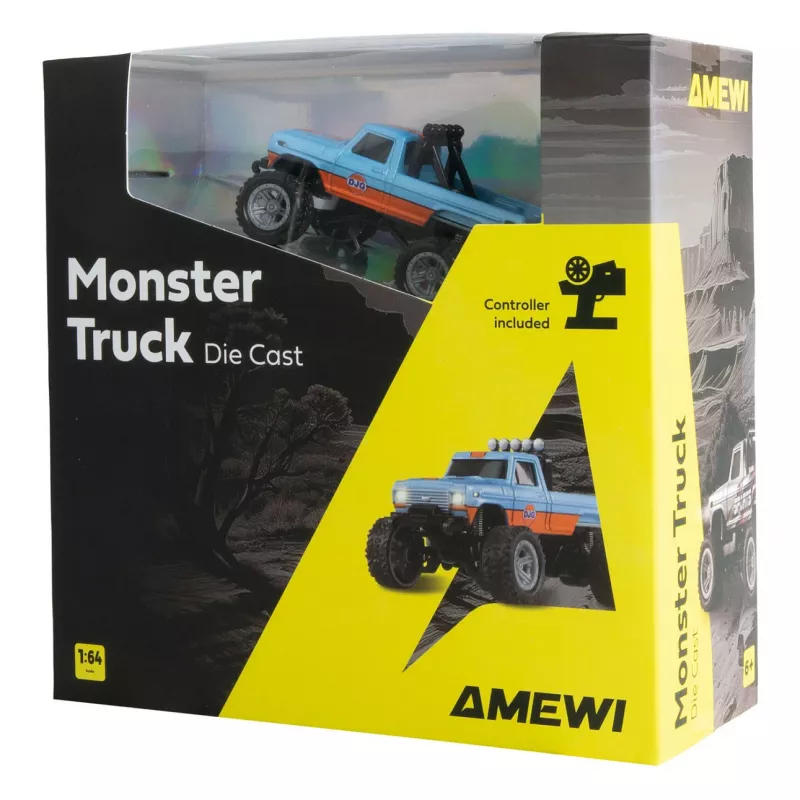 Monster Truck radiocontrolado Amewi DieCast 1:64 RTR, azul/naranja