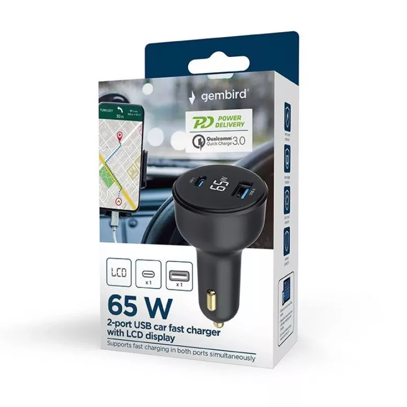 CARGADOR MÓVIL COCHE USB 2PORT/TA-UC-AC2PD30LCD-CAR01 GEMBIRD