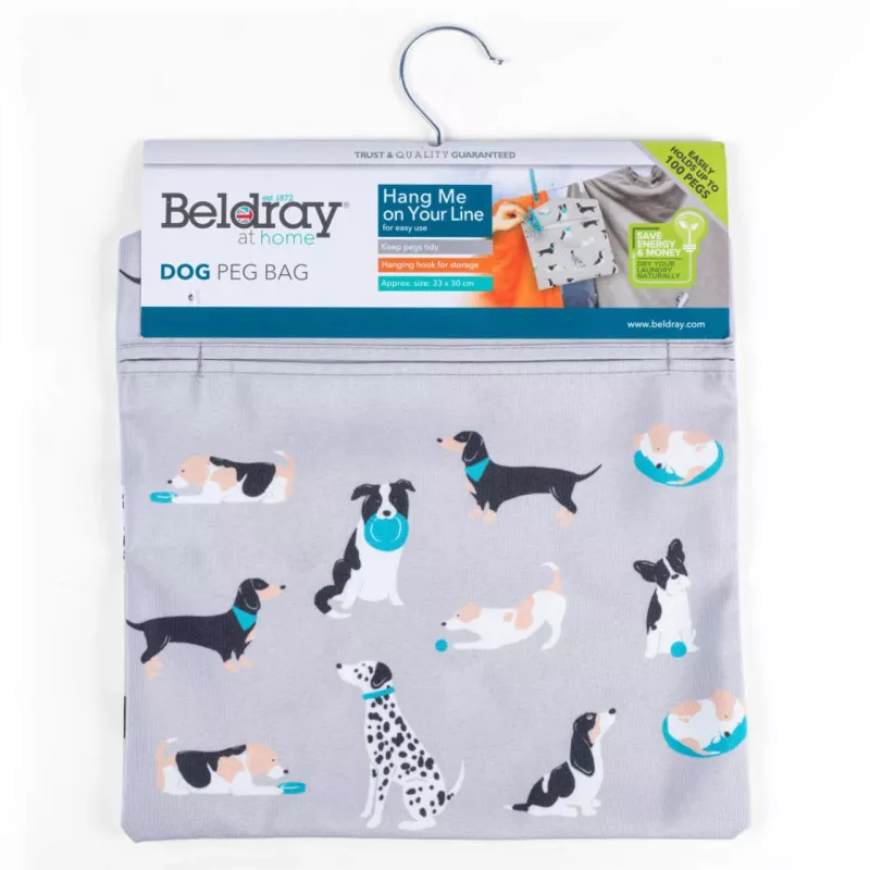 Bolsa para pinzas de ropa Beldray LA032005DFEU7 con motivo de perro, almacenaje de tela de pared