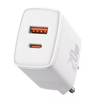 Cargador de pared Baseus Compact 1x USB-A + 1x USB-C 3A, adaptador de viaje compacto