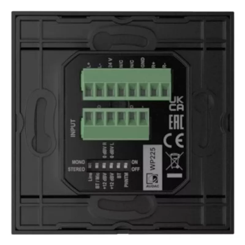 AUDAC WP225/B Panel de pared, micrófono XLR + conector hembra jack 3,5 mm, Bluetooth, negro
