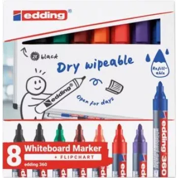 Rotulador para pizarra blanca Edding 4-360-8-S2999, punta de 1,5–3 mm, colores surtidos, pack de 8
