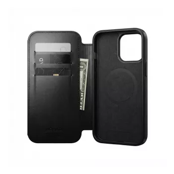 Funda tipo folio Nomad Modern Leather para iPhone 17 Pro Max MagSafe — cuero Horween, negra