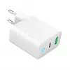 Cargador de red 220V GEMBIRD, universal, 1x USB Type-C PD 20 W, 1x USB-A 3.0 QC 18 W, indicador LED, blanco