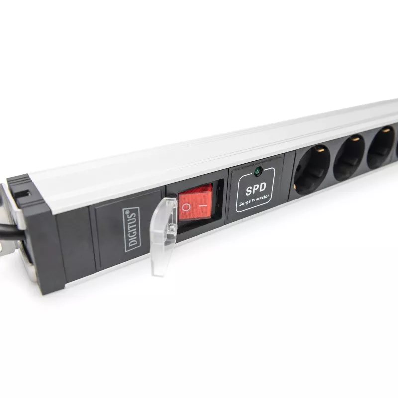 Regleta de enchufes Digitus de 12 tomas Schuko perfil de aluminio protección contra sobretensiones 2 m de cable