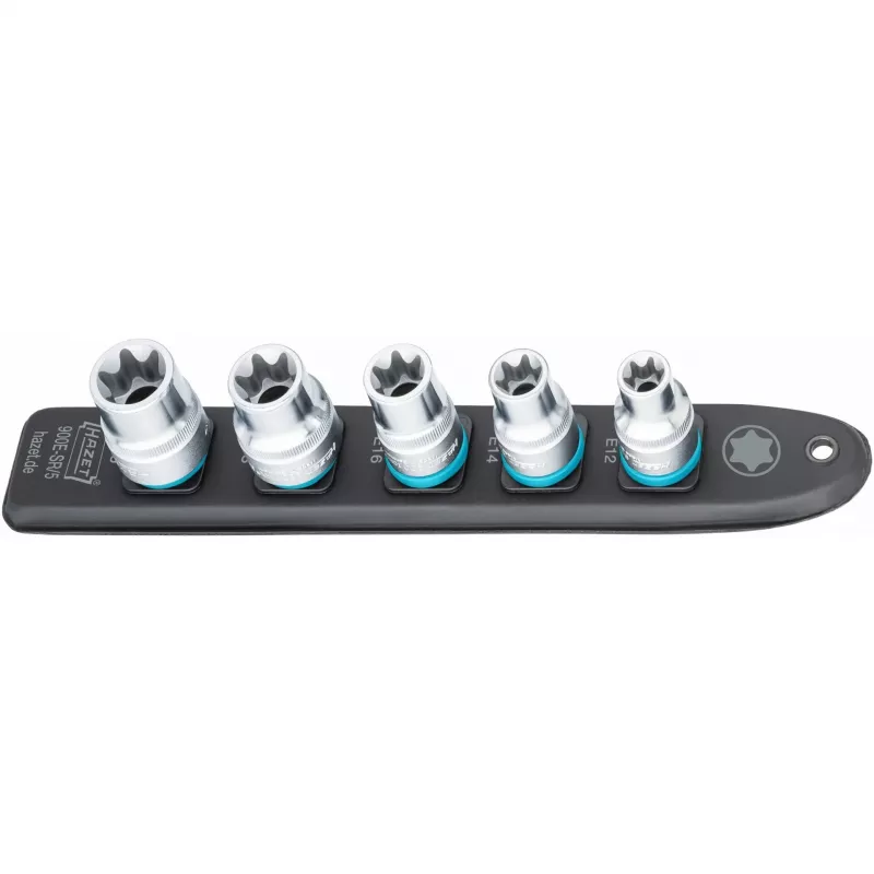 Juego de vasos Hazet 900E-SR/5 — accionamiento de 1/2 pulgadas vasos TORX cortos E12–E20