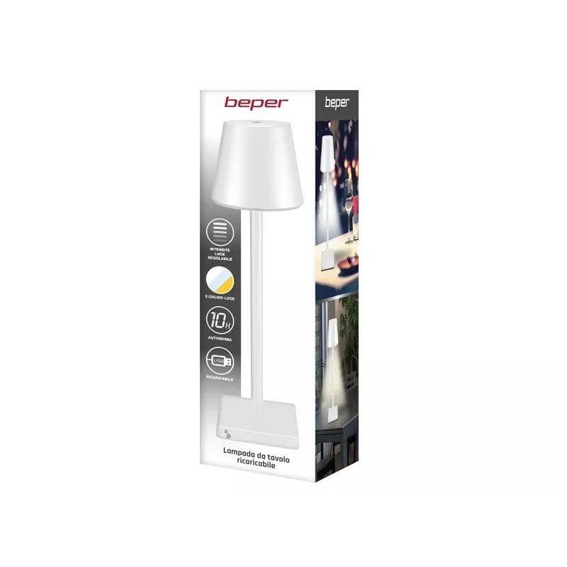Lámpara de mesa recargable Beper P201UTP102, interruptor táctil, 2 W
