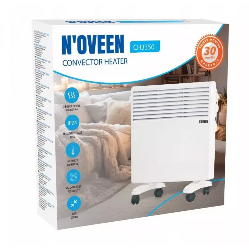 N'OVEEN 1000W calefactor convector eléctrico portátil de pared con termostato CH3350