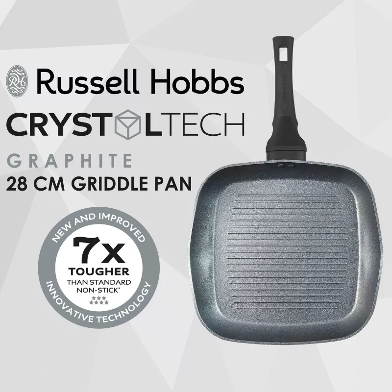 Plancha Russell Hobbs RH01861EU7 28 cm Crystaltech – superficie antiadherente, plancha plana para parrilla