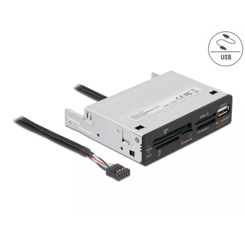 Lector de tarjetas DeLOCK 91708 USB 2.0 interno negro gris CF SD MicroSD