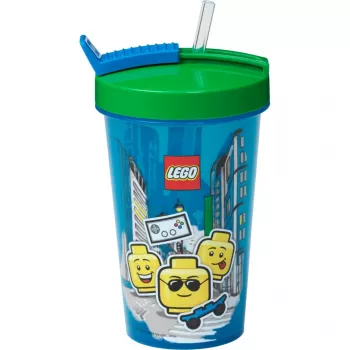 Room Copenhagen LEGO Vaso con pajita Iconic Boy Azul claro (azul/verde, 500 ml)