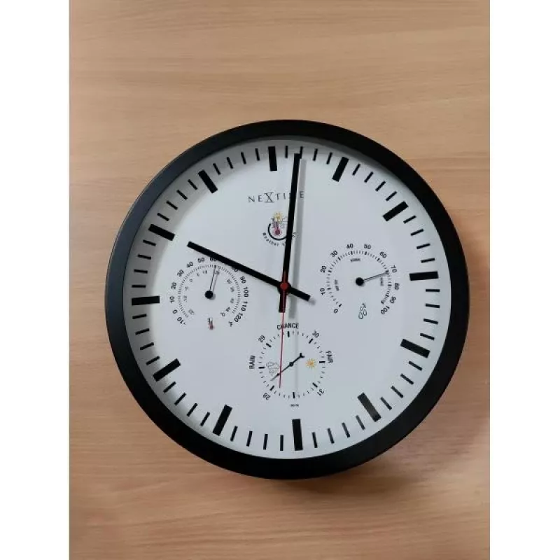 NeXtime Reloj 2635zw Estación meteorológica, Ø34 cm, pared, negro