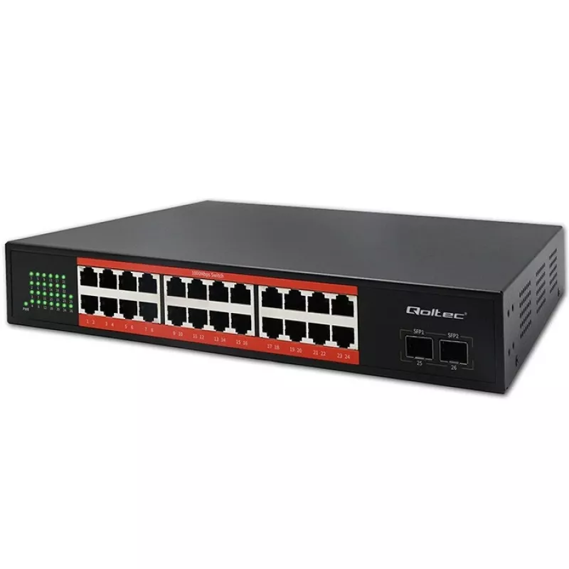 Switch de red QOLTEC Gigabit Ethernet PoE 24xRJ45 2xSFP