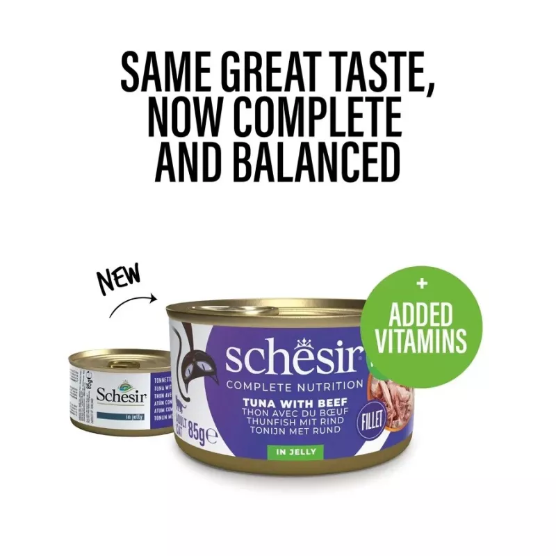 SCHESIR atún con ternera en gelatina - Comida húmeda para gatos - 85 g