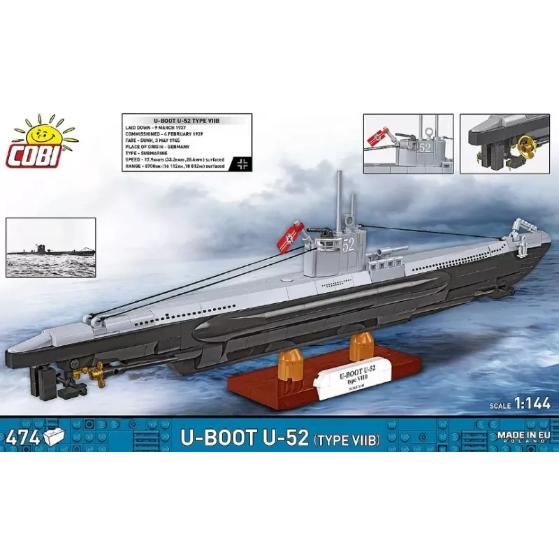Set de construcción Cobi Submarino U-52 – modelo de 474 piezas