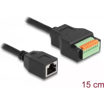 Cable RJ45 DeLOCK conector hembra Cat.5e a adaptador de regleta de bornes 15 cm negro