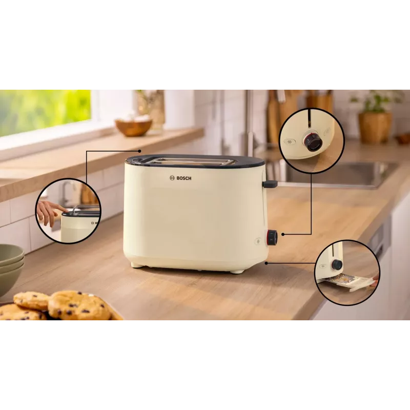 Tostadora Bosch | TAT2M127 MyMoment | Potencia 950 W | Número de ranuras 2 | Material de la carcasa plástico | Beige
