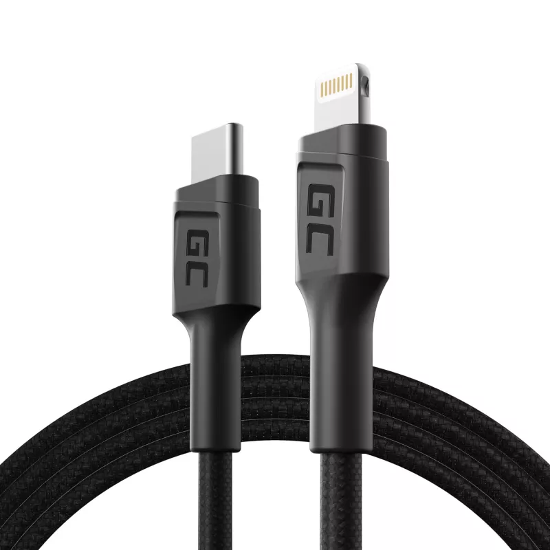 Green Cell PowerStream KABGC07 cable USB-C a Lightning, 1 m, PD, Apple MFi, negro