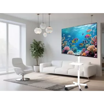 Soporte de suelo para TV Gembird con ruedas para 32–55 pulgadas, blanco, VESA 100x100–400x400, 30 kg