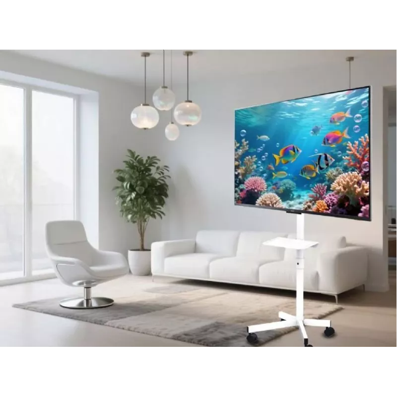 Soporte de suelo para TV Gembird con ruedas para 32–55 pulgadas, blanco, VESA 100x100–400x400, 30 kg