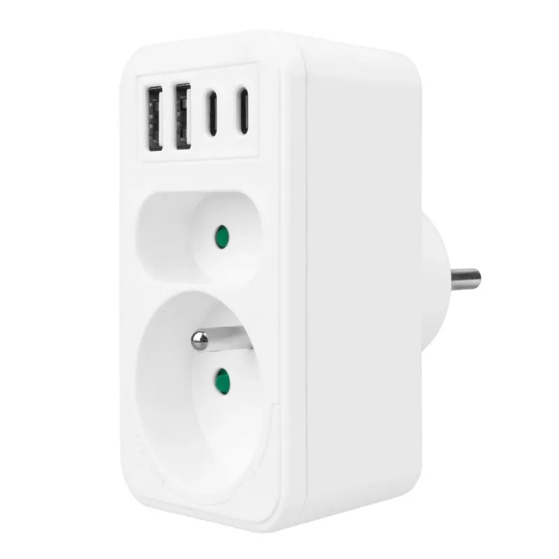 Regleta de enchufes MACLEAN MCE249 F/W – 2 tomas de corriente (16A + 6A) y 4 USB (2× A, 2× C PD 20W)