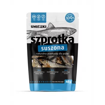 Snack para perros UNISZKI espadín deshidratado 40 g – snack de pescado monoproteico monocomponente para perros, apto para todas las razas