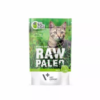Comida húmeda para gatos VETEXPERT RAW PALEO Adult Sterilised caza 100 g — caza, sin cereales, para tendencia al sobrepeso