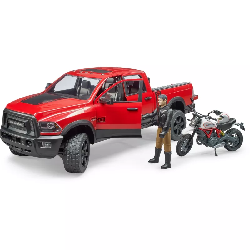 Dodge RAM 2500 Power Wagon con remolque y moto Ducati 02502 BRUDER