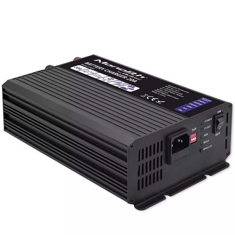 Cargador de baterías inteligente Qoltec Smart Monolith para baterías LiFePO4 AGM GEL SLA | 20A | 24V