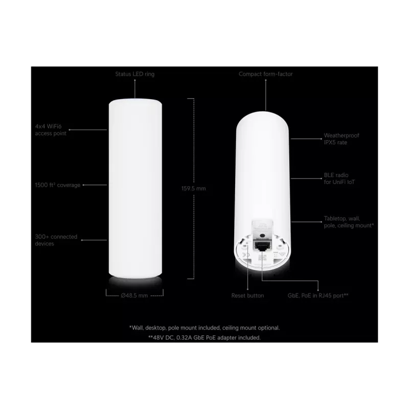 Ubiquiti UniFi U6-Mesh punto de acceso WiFi 6 AX5300 5.3 Gbps IPX5 resistente al agua - blanco