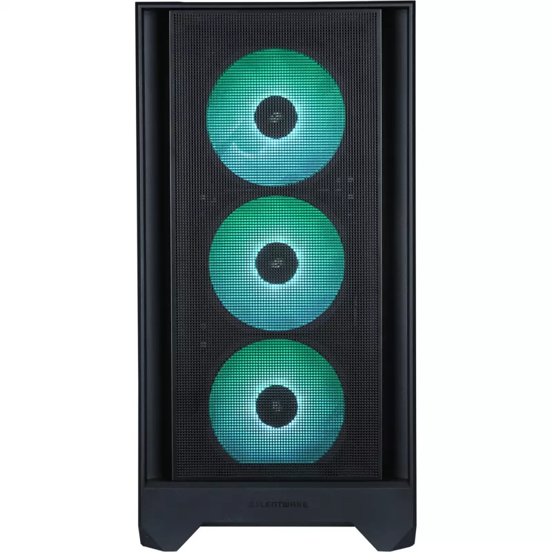 Caja PC Silentware Flow 110 A-RGB negra — caja mid-tower, panel lateral de cristal templado