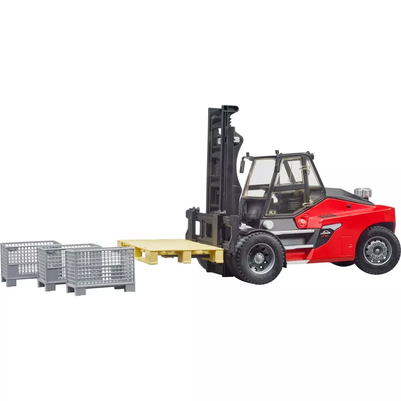 Carretilla elevadora Linde HT160 con palé (rojo/negro, incl. 3 cajas de rejilla)