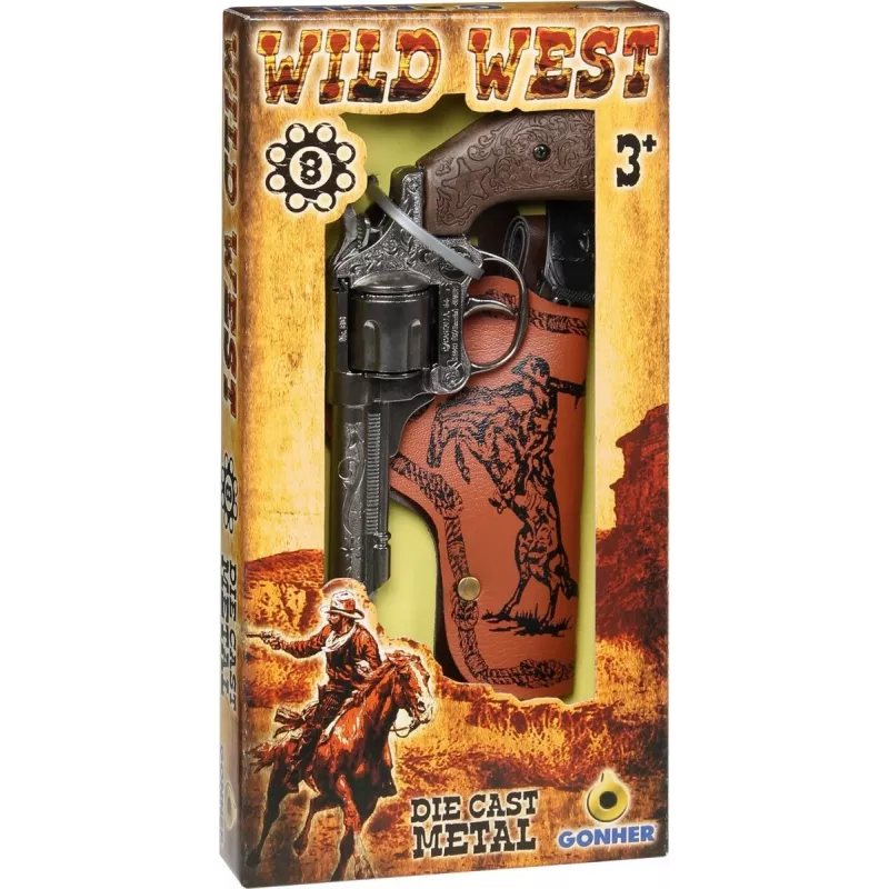Gonher 201/0 revólver de vaquero de metal para 8 cartuchos con pistolera