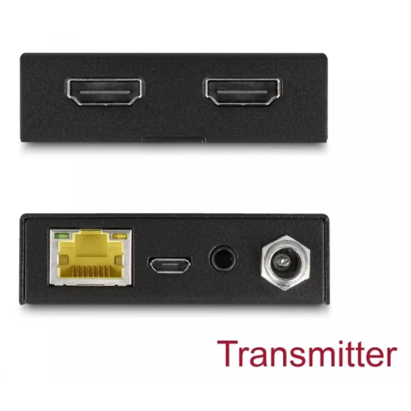 Set transmisor y receptor AV DELOCK 65955 — Extensor HDMI Cat6/Cat6a, hasta 3840×2160, con cable, alimentación Micro-USB-B